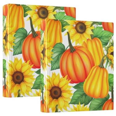 Imagem de Abóboras Folhas de Girassóis 3 Fichários de 3 Anéis Comporta 200 Folhas Lindas Pastas de Caderno Anel Redondo Fichário de Escritório, 31,5 x 27 x 6 cm, 1 Pacote
