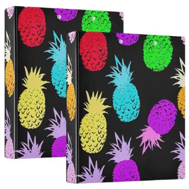 Imagem de Fichários personalizados coloridos de abacaxi preto 3,8 cm, 3 anéis, comporta 200 folhas, pastas, fichário redondo, 31,5 x 27 x 6 cm, pacote com 2