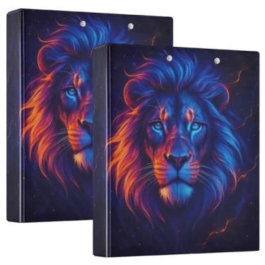 Imagem de Fichários personalizados com cabeça de leão majestosa brilhante, 3 argolas de 3,8 cm, comporta 200 folhas, 3 pastas de anel, fichário redondo fofo, 31,5 x 27 x 6 cm, pacote com 2