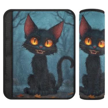 Imagem de Joitme Capas de cinto de segurança de flanela macia Halloween Black Cat para adultos, pacote com 4 (2 P e 2 M) - Protege a pele de arranhões