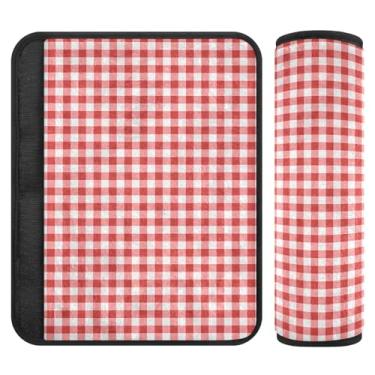 Imagem de Cinto de segurança clássico xadrez vermelho branco, 25 x 19 cm, pacote com 2, macio e confortável, capa de assento de carro infantil