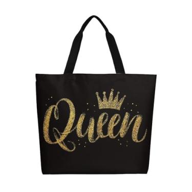 Imagem de Muishi Bolsa feminina Queen de lona, grande, casual, bolsa de ombro, reutilizável, praia, compras, compras, compras, compras, compras, uso ao ar livre
