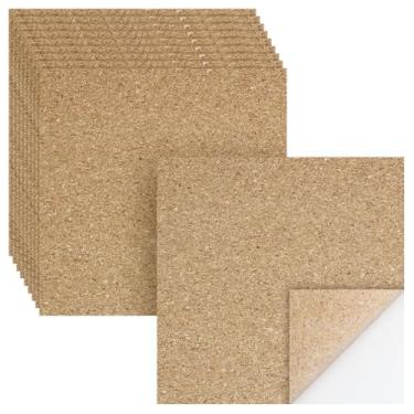 Imagem de Biaungdo 36 folhas autoadesivas de cortiça, folha de azulejo de cortiça de 10 x 10 cm com suporte adesivo, folhas adesivas com isolamento quadrado para porta-copos DIY, projetos de artesanato, festa