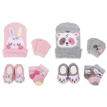 Imagem de 2 Conjuntos Bebê Menina Meias Toucas Luvas Pantufas Recém Nascido Enxo