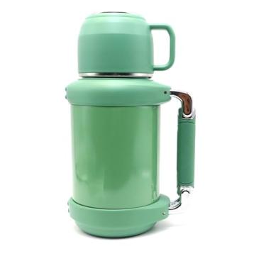 Imagem de Garrafa de café grande para viagens, garrafa térmica para bebidas quentes e frias, frasco isolado a vácuo de aço inoxidável com copo para caminhada/acampamento, manter quente e frio, exibição de