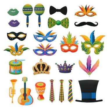 Imagem de 25un. Acessórios Fotos Mardi Gras, Decoração Máscaras Carnaval com Palito Madeira e Ponto Adesivo Acessórios Gras para Favores de Festa de Festival para Mulheres Homens