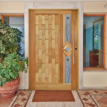 Imagem de Kit Porta De Madeira Pivotante 210X102Cm Batente 14Cm Fechadura 803 Eucalipto