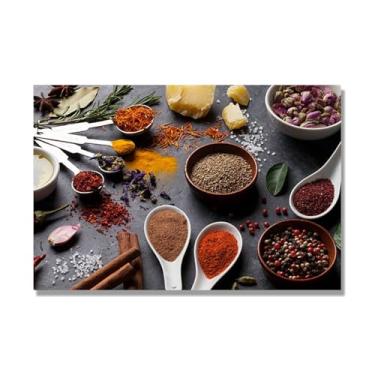 Imagem de NHLDZYH Tela decorativa cozinha, arte vintage especiarias coloridas, arte de parede quadros para sala de estar quarto cozinha. C87. 80 x 120 cm. Apenas tela