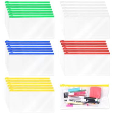 Imagem de Swpeet 30 unidades, 5 cores, envelopes de plástico de 23 x 12 cm, envelopes com zíper e kit de zíper, pastas com zíper, sacos de lápis transparentes reutilizáveis, ideais para escola, escritório