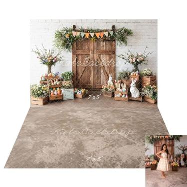 Imagem de Kate Conjunto de pano de fundo para quarto de chão bege marrom claro floral coelhinho da Páscoa (3 x 2 m, 3 x 2 m)