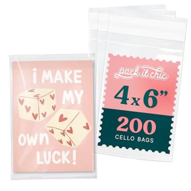 Imagem de Pack It Chic - Sacos de violoncelo transparentes de 10 x 15 cm - Pacote com 200 bolsas pequenas que podem ser fechadas para arte, impressões e cartões para pequenas empresas