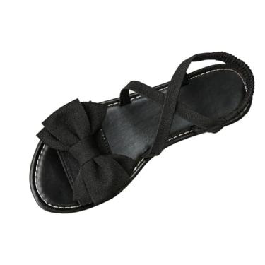Imagem de Sandálias rasteiras femininas com sola macia calçado de praia casual ao ar livre primavera verão slip-on confortável leve, Preto, 38