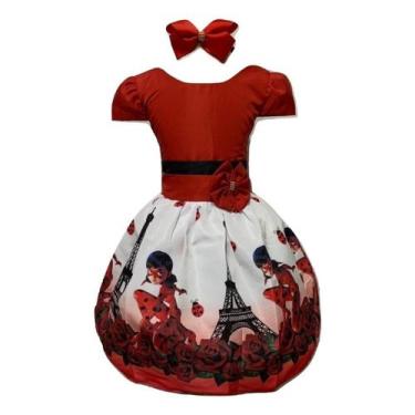 Imagem de Vestido Infantil Temático Menina Gata Joaninha Bug Paris - Bento E Mar