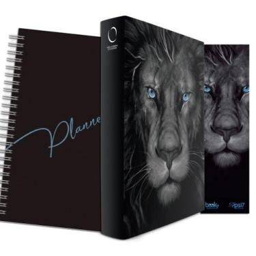 Imagem de Kit Leão Grafite - Planner Capa Lisa + Bíblia Capa Dura NAA + Marca Pá