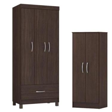 Imagem de Guarda Roupa Solteiro Prince Com Multiuso Viena Café - Demóbile