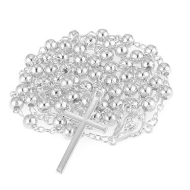 Imagem de OEMOO Rosário católico, colar de rosário com bolsa de couro, contas de oração prata presentes cristãos para mulheres presentes católicos (B)