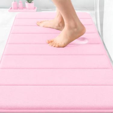 Imagem de OLANLY Tapete de banho listrado de espuma viscoelástica 76 x 50, tapetes de banheiro absorventes supermacios, secagem rápida, tapetes de chuveiro laváveis na máquina, tapete de banho, acessórios de