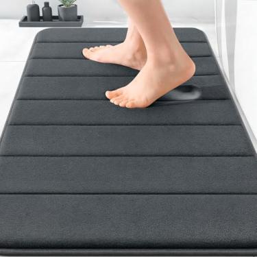 Imagem de OLANLY Tapete de banho listrado de espuma viscoelástica 76 x 50 cm, tapetes absorventes supermacios, secagem rápida, tapetes de chuveiro laváveis na máquina, tapete de banho, acessórios de decoração