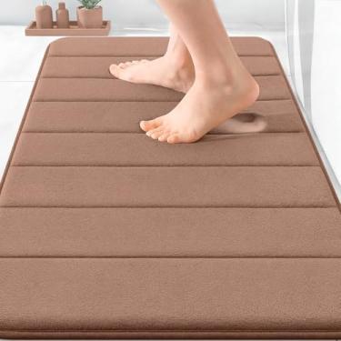 Imagem de OLANLY Tapete de banho listrado de espuma viscoelástica 76 x 50 cm, tapetes absorventes supermacios, secagem rápida, tapetes de chuveiro laváveis na máquina, tapete de banho, acessórios de decoração