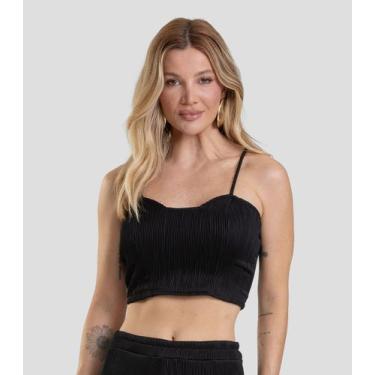 Imagem de Top Cropped Feminino De Alça Texturizada Dianna Preto, M, Preto