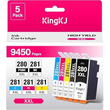 Imagem de KingKJ 280XXL 281XXL Compatível com cartuchos de tinta 280 e 281 PGI-280XXL CLI-281XXL para TR8520 Cartuchos de tinta para Pixma TR8620 TR8620a TS6320 TR7520 TS6120 TS6220 TS8220 TS9520 0 (5 Pacotes)