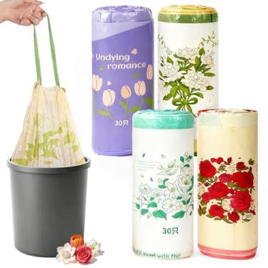 Imagem de Sacos de lixo de 4 galões pequenos perfumados com cordão, contagem espessa para cozinha, banheiro, escritório, jasmim, rosa, gardênia e tulipa, 4 aromas (120)
