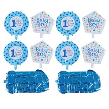 Imagem de Balões de primeiro aniversário, cores vivas e brilhantes, conjunto de balões de feliz aniversário para decorações de festa de primeiro aniversário, folha de alumínio, 10 peças (azul)