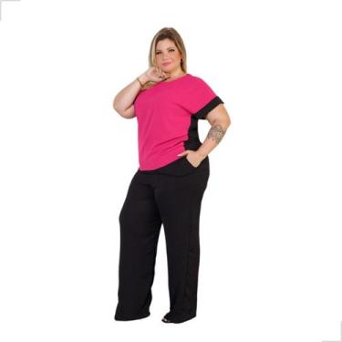Imagem de Conjunto Dyze Verão Blusa Manga Curta e Calça Plus Size, Preto pink, 5