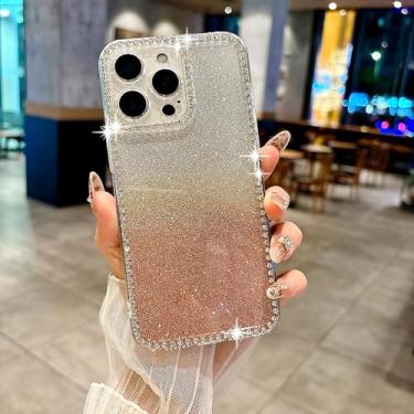 Imagem de Capa protetora de lente com glitter para iPhone 16, 15, 14 Plus, 13, 12, 11 Pro Max e 16e. Capa traseira fofa e anti-impacto para meninas. Disponível em PT, SZ e na cor dourada. Também compatível