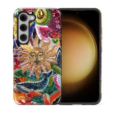 Imagem de Goodsprout Capa para Samsung Galaxy S24 FE, silicone TPU de camada dupla + PC rígido, à prova de choque e resistente a arranhões, colagem retrô sol celestial corpo mosaico porcelana