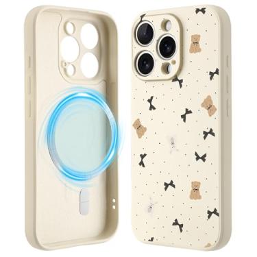 Imagem de Idocolors Capa para iPhone 14 Pro de 6,1 polegadas, capa de telefone Kawaii Bow Bear, compatível com MagSafe, capa de telefone de silicone líquido de toque macio e sedoso com proteção total da lente