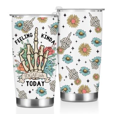 Imagem de Copo de presente inspirador engraçado para mulheres e homens, presentes de decoração de caveira ocidental positivos para namorada, aniversário, Natal, caneca de café, aço inoxidável, isolamento a