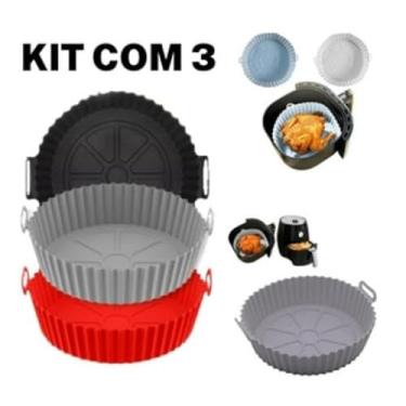 Imagem de Kit 3 Cestos de Silicone para Air Fryer | Forma Antiaderente para Fritadeira Elétrica | Acessório Reutilizável até 230°C(2,Redondo)