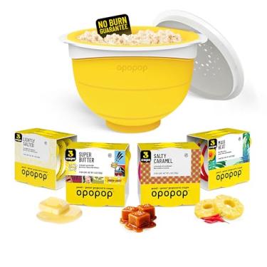 Imagem de Opopop Pipoca de micro-ondas – Kit sortido de pipoca gourmet, pacote com 12, pipoqueira de silicone dobrável, máquina de fazer pipoca, sem glúten, sem glúten, livre de BPA e lavável na lava-louças