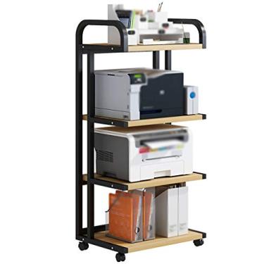 Imagem de U5GAAALPPQ9 Suporte de impressora de 4 camadas para impressora de chão Suporte de carrinho de fax com rodas de metal e usado para escritório, sala de estar, prateleira de impressora móvel para