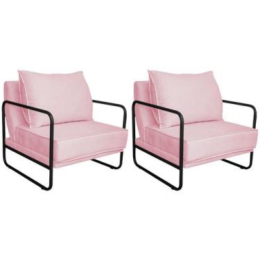 Imagem de Kit 02 Poltronas Decorativas Sevilha Base de Ferro Preta Suede - Doce 