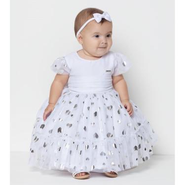 Imagem de Vestido Luxo Bebê Menina Festa Batizado Lessa Kids Ref. 7986 - Branco - M ( 3 - 6 MESES )-Feminino