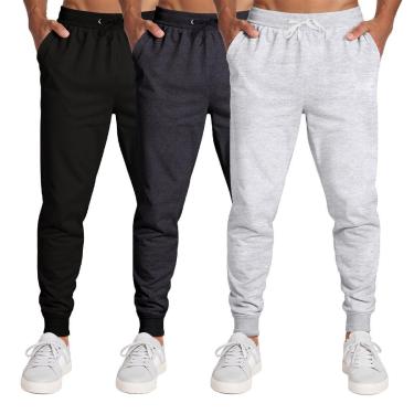 Imagem de Calça Masculina Moletom Flanelada Slim Bolsos Algodão Kit 3-Masculino