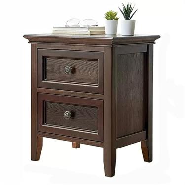 Imagem de Mesa de cabeceira moderna de madeira, armazenamento simples, pequena, extra estreita, para quarto, móveis de cabeceira sólidos, gaveta dupla, prática (marrom, grande)
