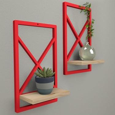 Imagem de prateleira estilo industrial modelo quadro, prateleira multiuso para sala e banheiro, organizador de parede industrial resistente (VERMELHO 23 X 37 CM,2)