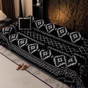 Imagem de Capa de sofá de chenille, capa lavável para sofá, antiderrapante, fácil de instalar, para animais de estimação e crianças, móveis de sala de estar - preto | 180 x 260 cm