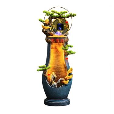 Imagem de Fonte de água moderna para piso externo com luz LED em cascata para jardim, pátio, quintal, deck para casa, gramado, varanda, relaxamento, exterior, varanda, fontes de chão (43 * 34 * 141 cm)