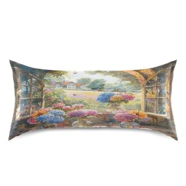 Imagem de xigua Fronha de cetim com pintura em aquarela para cabelo e pele, lavável à máquina, antiderrapante, refrescante, fronha de cama king size com fecho de envelope, 50,8 cm x 101,6 cm