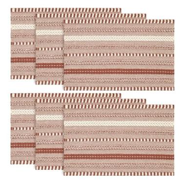 Imagem de Artoid Mode Caramel Farmhouse Jogo americano listrado trançado trançado conjunto de tapetes de mesa sazonais de 6,12 x 18 polegadas decoração de festa cozinha jantar decoração