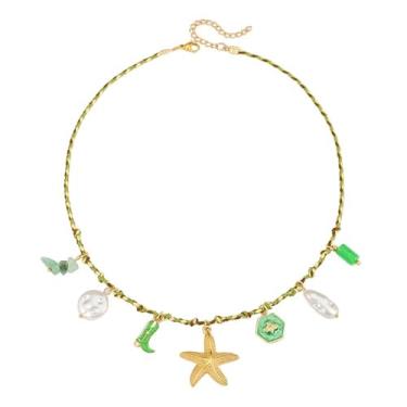 Imagem de Colar com pingente de sol, estrela-do-mar, pérola, coração, tartaruga, sol, dopamina, aço inoxidável, clavícula, joia banhada a ouro