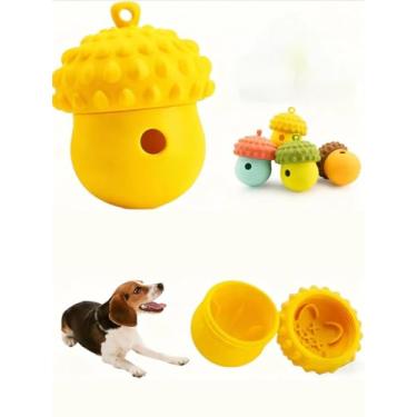 Imagem de Brinquedo de alimentação lenta para cães, formato de pinho, silicone de grau alimentício, dispensador interativo de petiscos para alívio da ansiedade e ranger de dentes (amarelo)