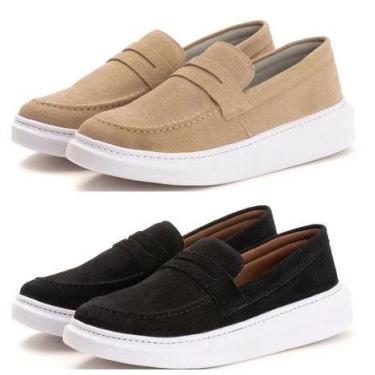 Imagem de kit 2 pares de tênis material sintético camurça mocassim confortável l