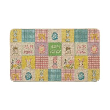 Imagem de Artoid Mode Buffalo Xadrez Coelhinho Ovos Flores Feliz Páscoa Capacho, Decoração de Casa Tapete de Interruptor de Perfil Baixo Tapete de Porta Tapete para Interior Exterior 43 x 73 cm