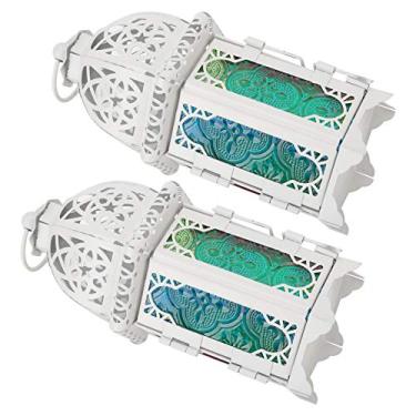 Imagem de Castiçal de castelo vintage, castiçal de ferro de padrão oco estilo europeu com anel para decoração interna e externa, 2 peças de ornamentos de casa de casamento