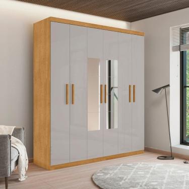 Imagem de Roupeiro 6 Portas Com Espelho Ingá Naturalle Off White